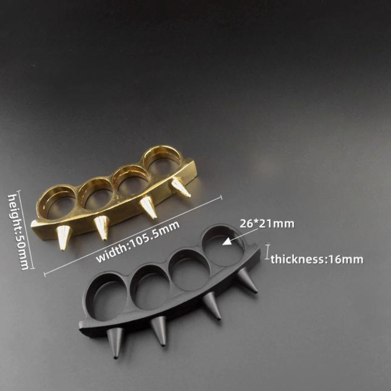 2pcs Brass Knuckles Pointed Four-Finger Fist Ring Buckle Black and Golden YY-kck001
