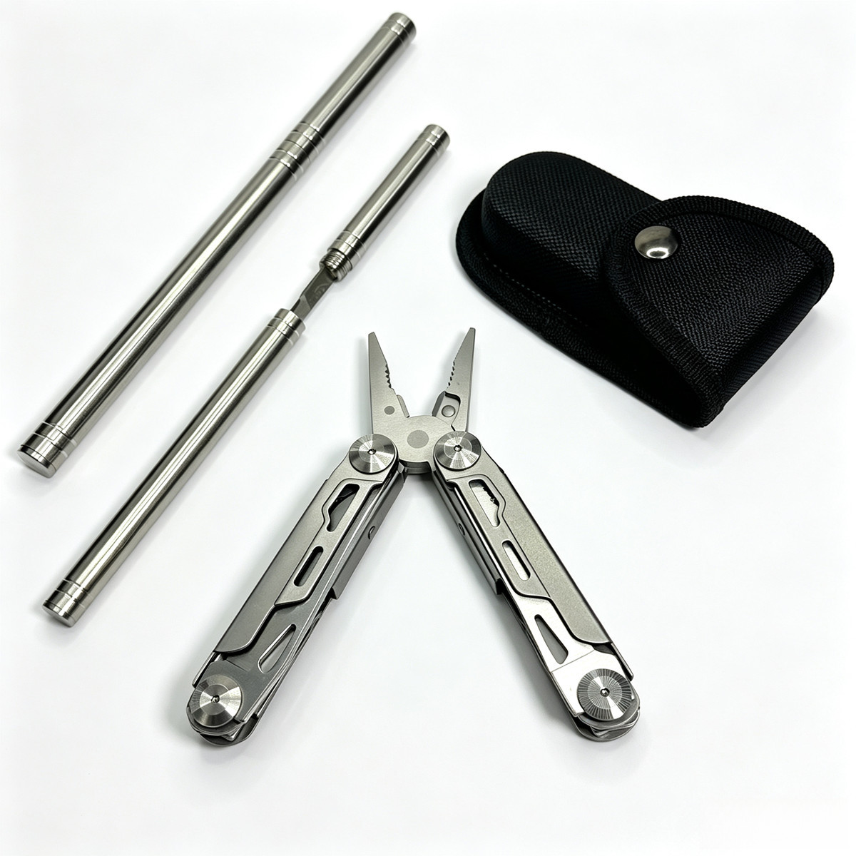 Outdoor Multi-Tool Kit, Stainless Steel Multi-Function Pliers Set with Metal Rod and Storage Sheath