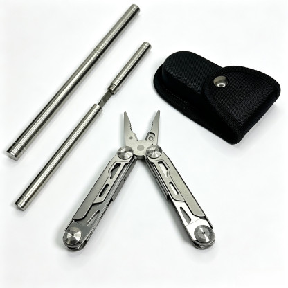 Outdoor Multi-Tool Kit, Stainless Steel Multi-Function Pliers Set with Metal Rod and Storage Sheath