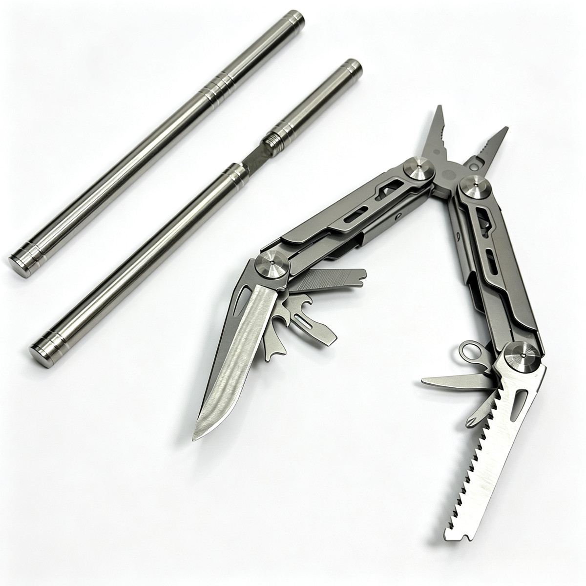 Outdoor Multi-Tool Kit, Stainless Steel Multi-Function Pliers Set with Metal Rod and Storage Sheath