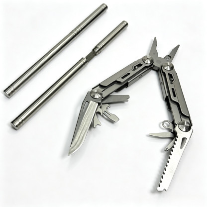 Outdoor Multi-Tool Kit, Stainless Steel Multi-Function Pliers Set with Metal Rod and Storage Sheath