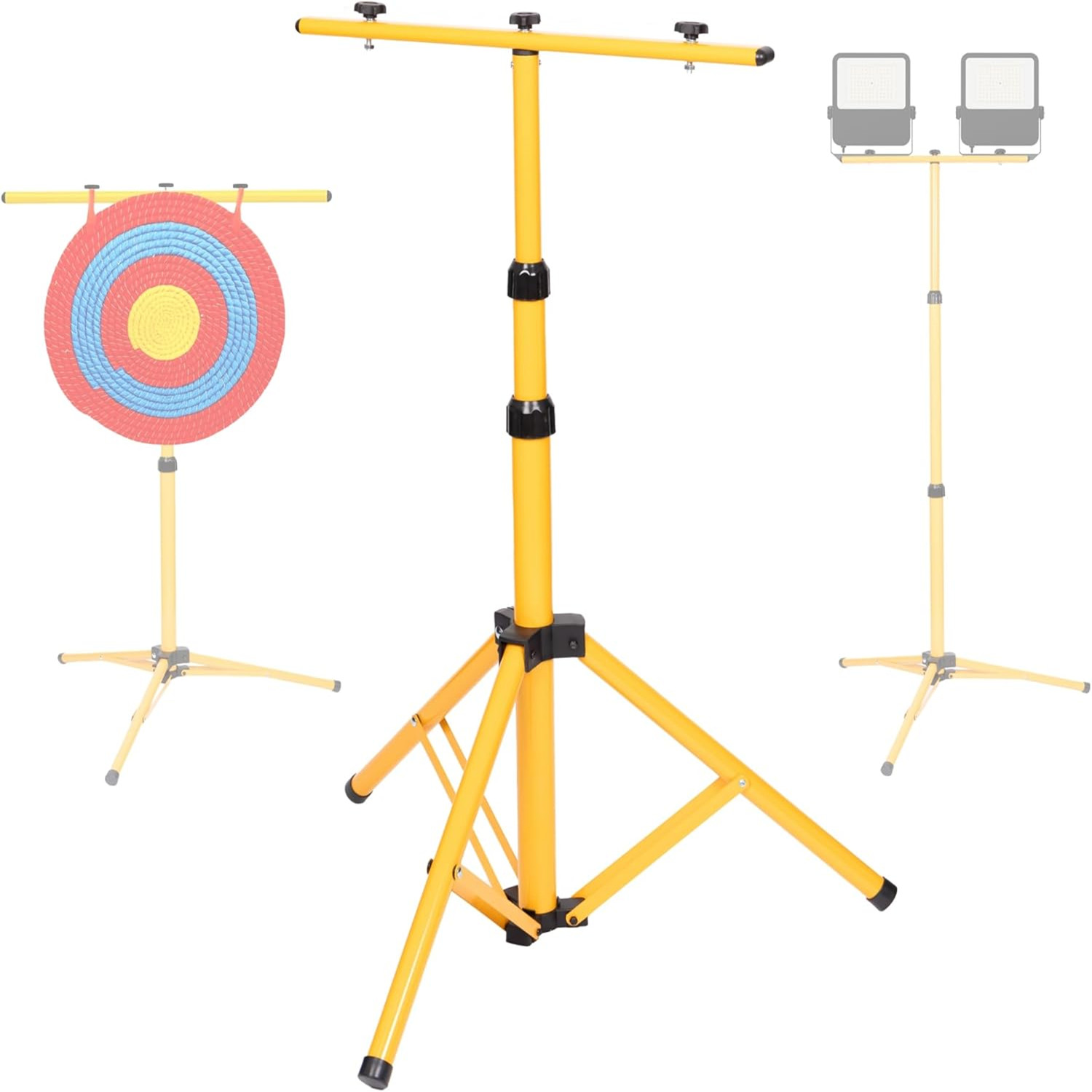 YUOUY Archery Target Stand, Foldable and Adjustable Metal Tripod for Bow and Arrow, Ideal for Backyards and Shooting Ranges. Hanging Stand for Straw Targets and Work Lights