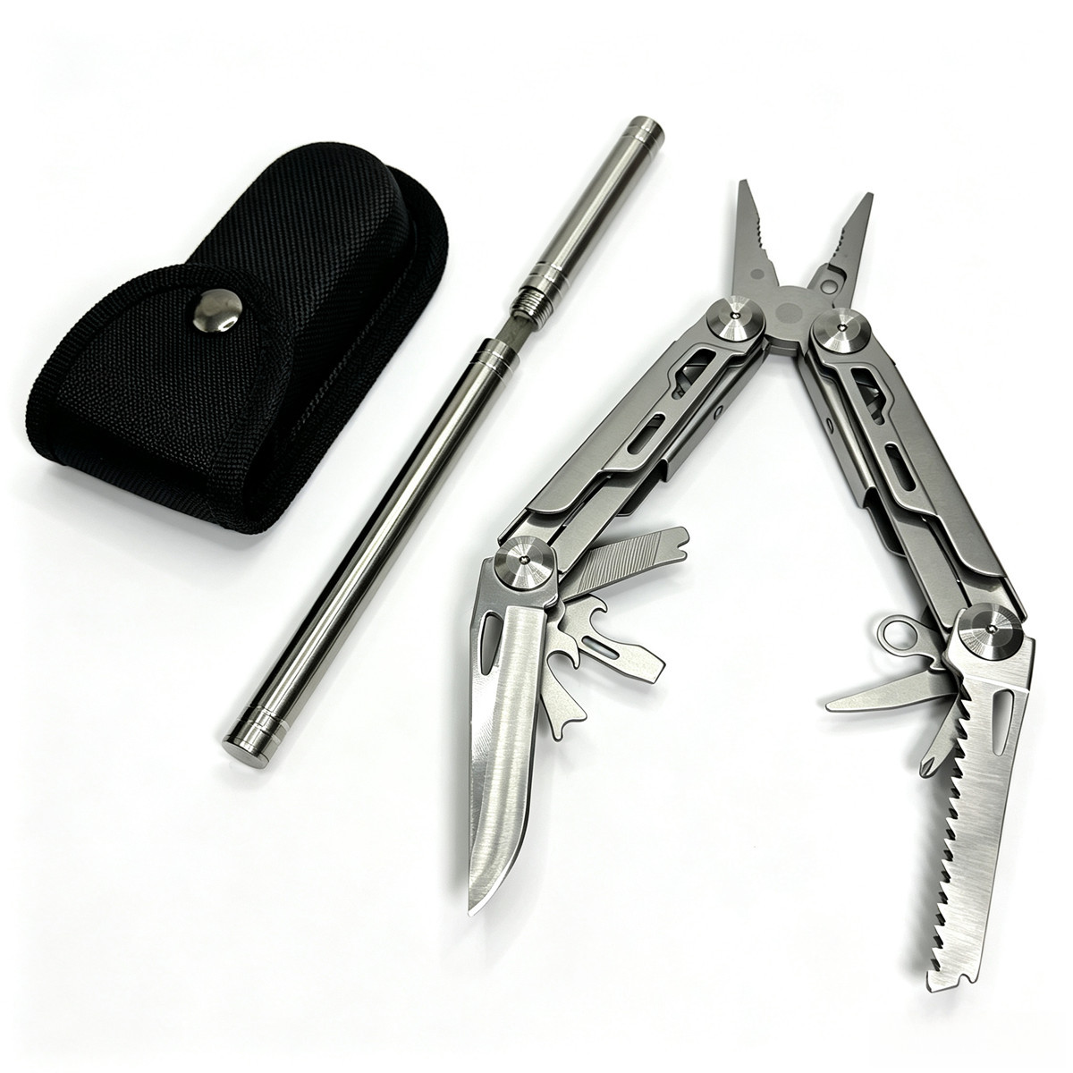 Outdoor Multi-Tool Kit, Stainless Steel Multi-Function Pliers Set with Metal Rod and Storage Sheath