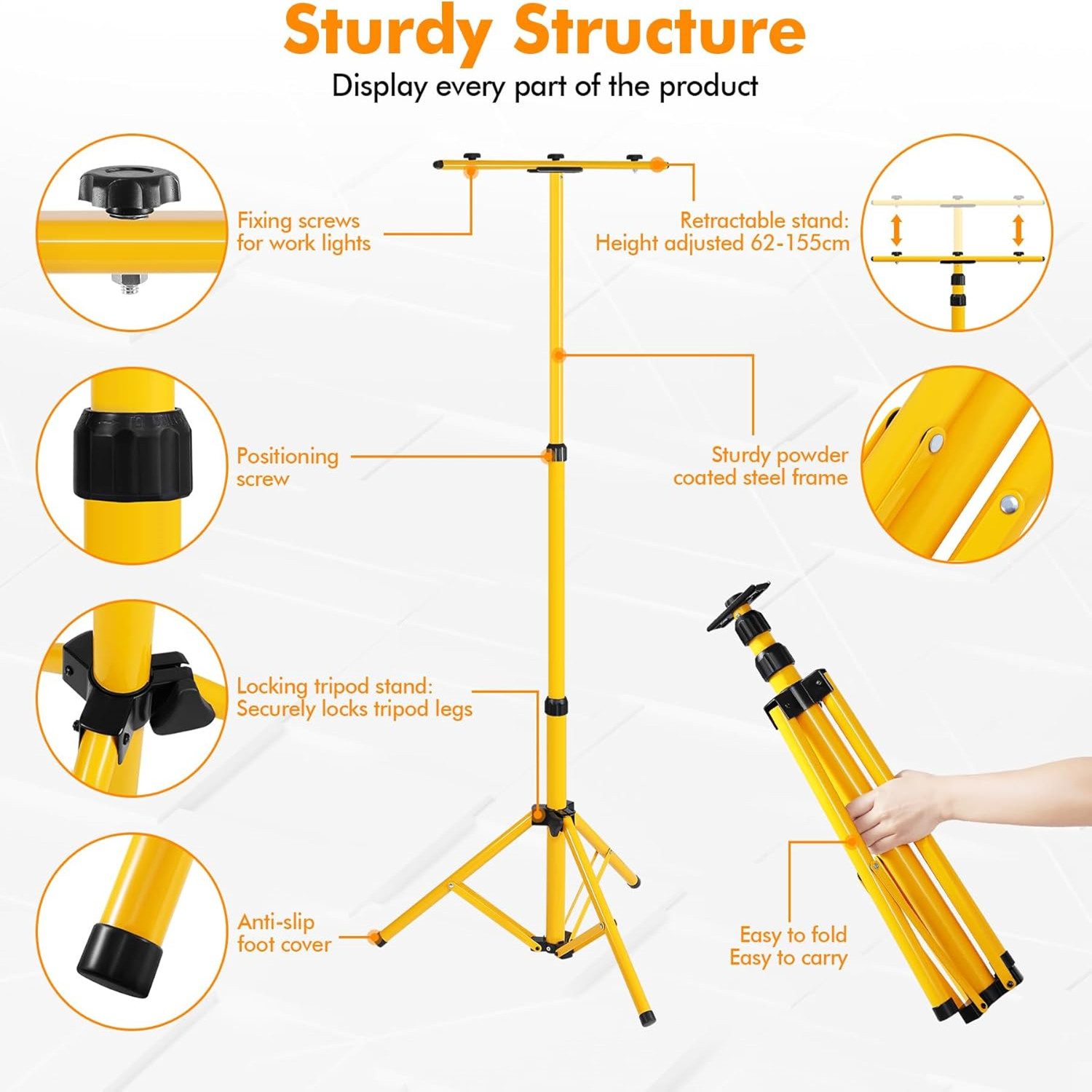 YUOUY Archery Target Stand, Foldable and Adjustable Metal Tripod for Bow and Arrow, Ideal for Backyards and Shooting Ranges. Hanging Stand for Straw Targets and Work Lights
