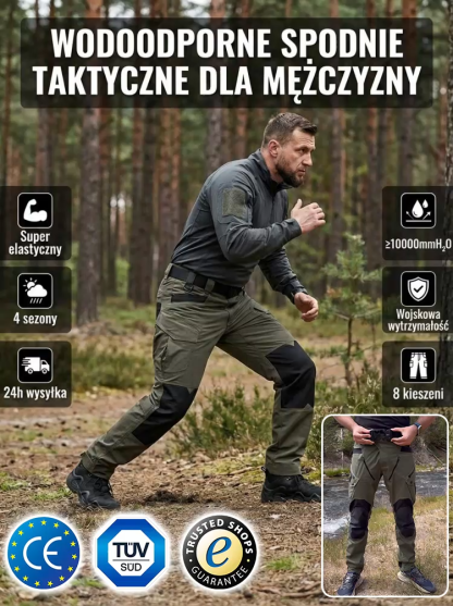 💪Wysokowydajne spodnie taktyczne, 🌧️wygodna, elastyczna i wodoodporna konstrukcja, która sprawdzi się w zmieniających się warunkach