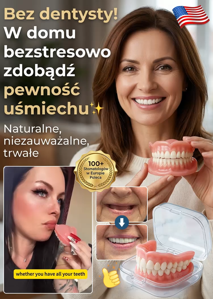 【Z przenośnym etui】Wysokiej jakości protezy zębowe! Idealne dopasowanie – możliwe do stosowania nawet przy całkowitym braku uzębienia! Odpowiednie dla każdego!【Tylko przez ograniczony czas: Kup 1, a 1 dostaniesz gratis!】