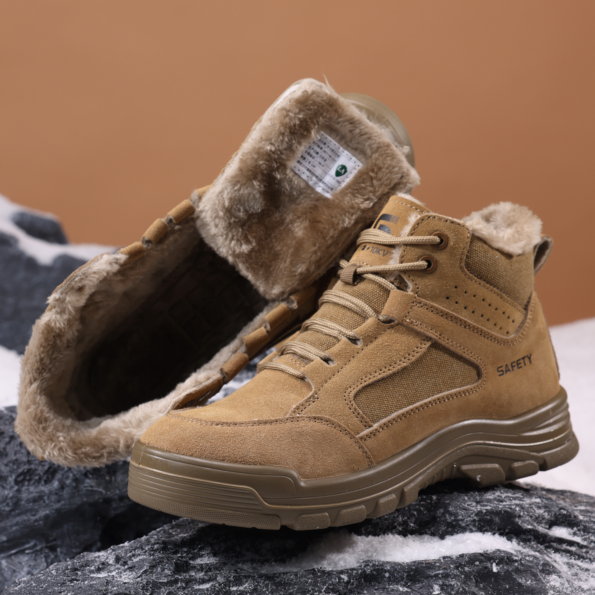 Brown summer breathable wear resistant steel toe safety shoes