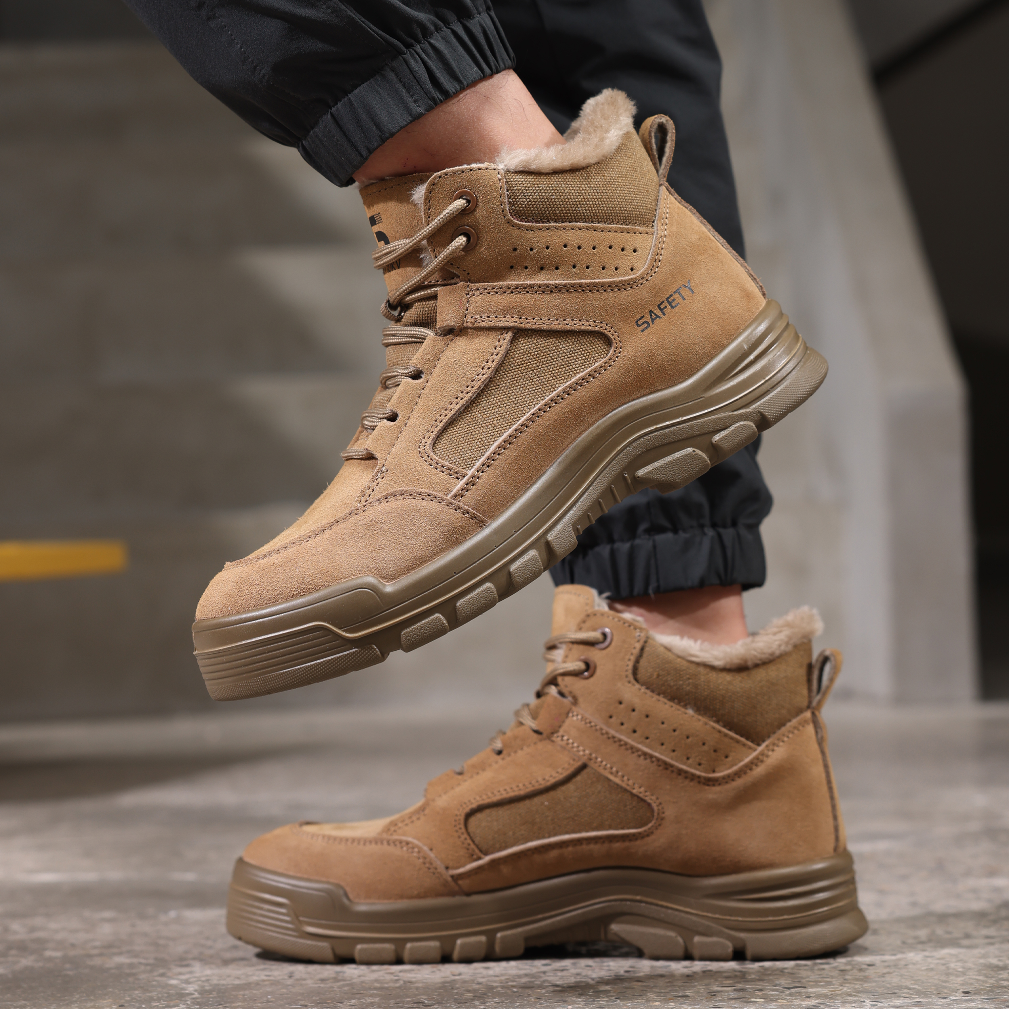 Brown summer breathable wear resistant steel toe safety shoes