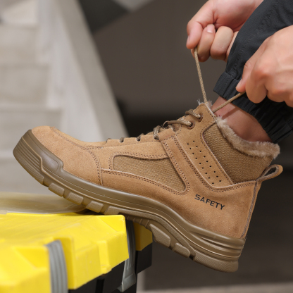 Brown summer breathable wear resistant steel toe safety shoes