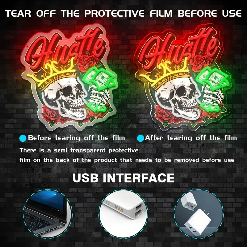 Vibrant Skull and Rose Neon Sign