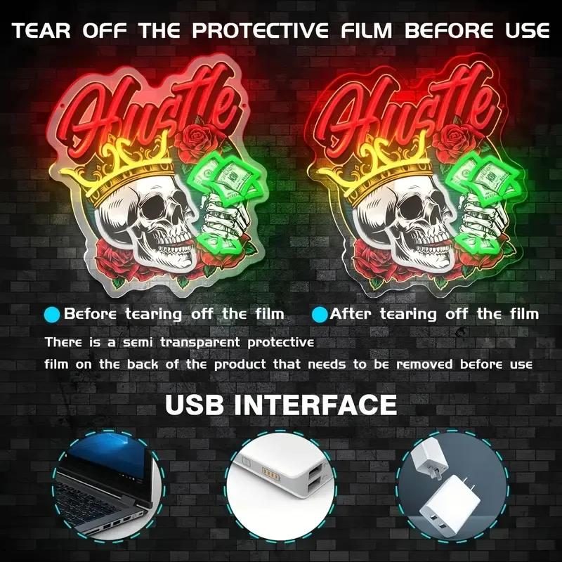 Vibrant Skull and Rose Neon Sign