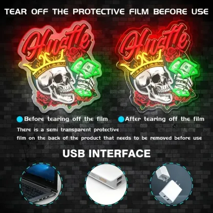 Vibrant Skull and Rose Neon Sign