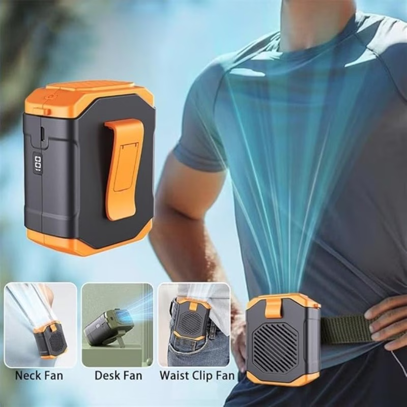 Wearable Waist Turbo Fan & Power Bank with Desktop Stand