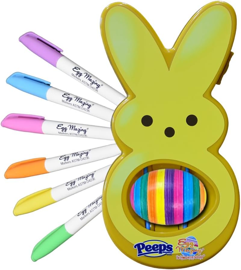 Eggmazing Peeps Bunny Egg Decorator - Mess Free Easter Egg Decorating Kit with 6 Quick-Dry Markers, Ages 3+