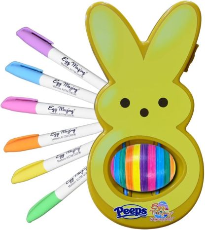 Eggmazing Peeps Bunny Egg Decorator - Mess Free Easter Egg Decorating Kit with 6 Quick-Dry Markers, Ages 3+