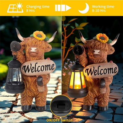 Solar Highland Cow Outdoor Statue with Lantern💡🐮