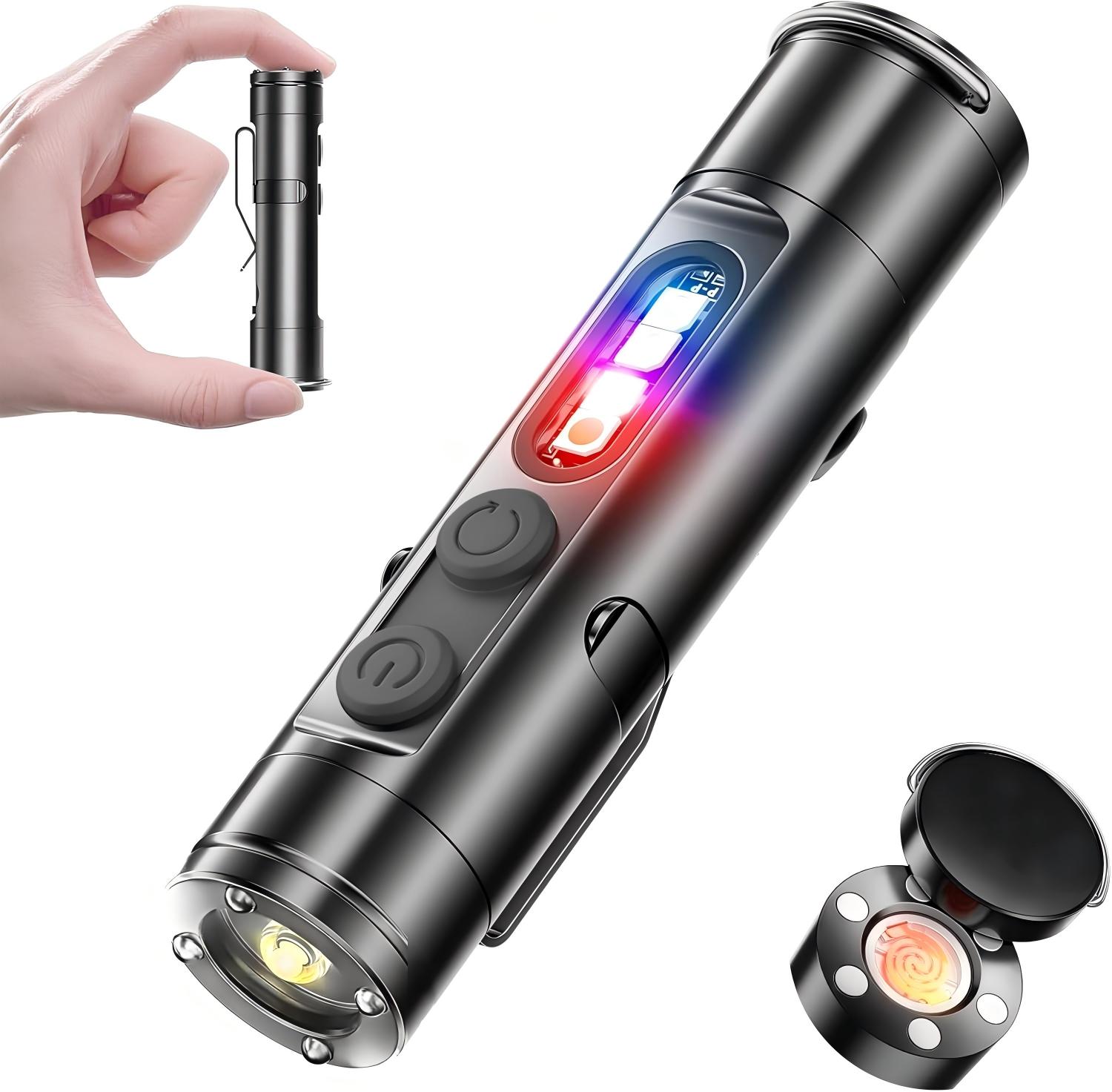 Mini Flashlight with COB Light | 6-in-1 Rechargeable Keychain Torch