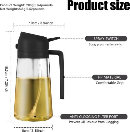 2-in-1 Glass Oil Sprayer & Dispenser (16 oz / 470 ml)