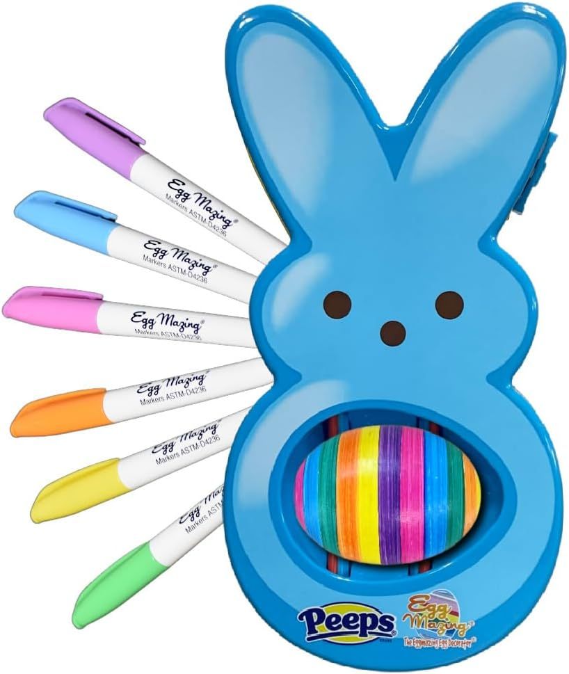 Eggmazing Peeps Bunny Egg Decorator - Mess Free Easter Egg Decorating Kit with 6 Quick-Dry Markers, Ages 3+