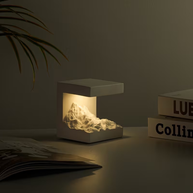 Elegant White Mountain Night Light with Sage Essential Oil