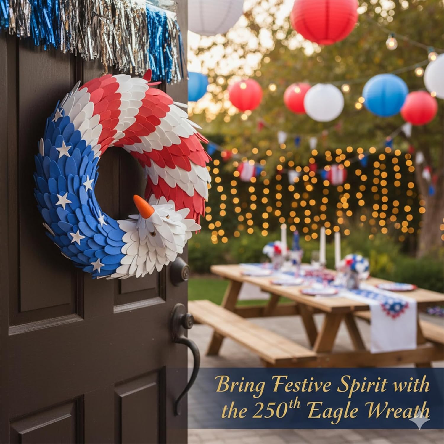 Bald Eagle USA Flag Wreath - 4th of July Decoration