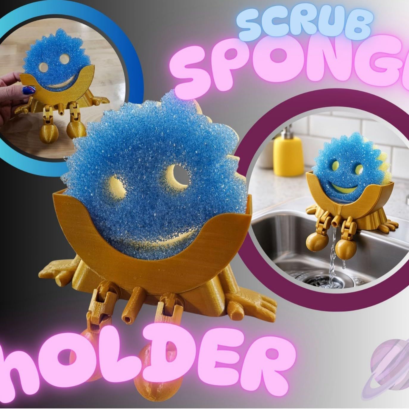 3D Printed Cute Smiley Sponge Holder with Drainage