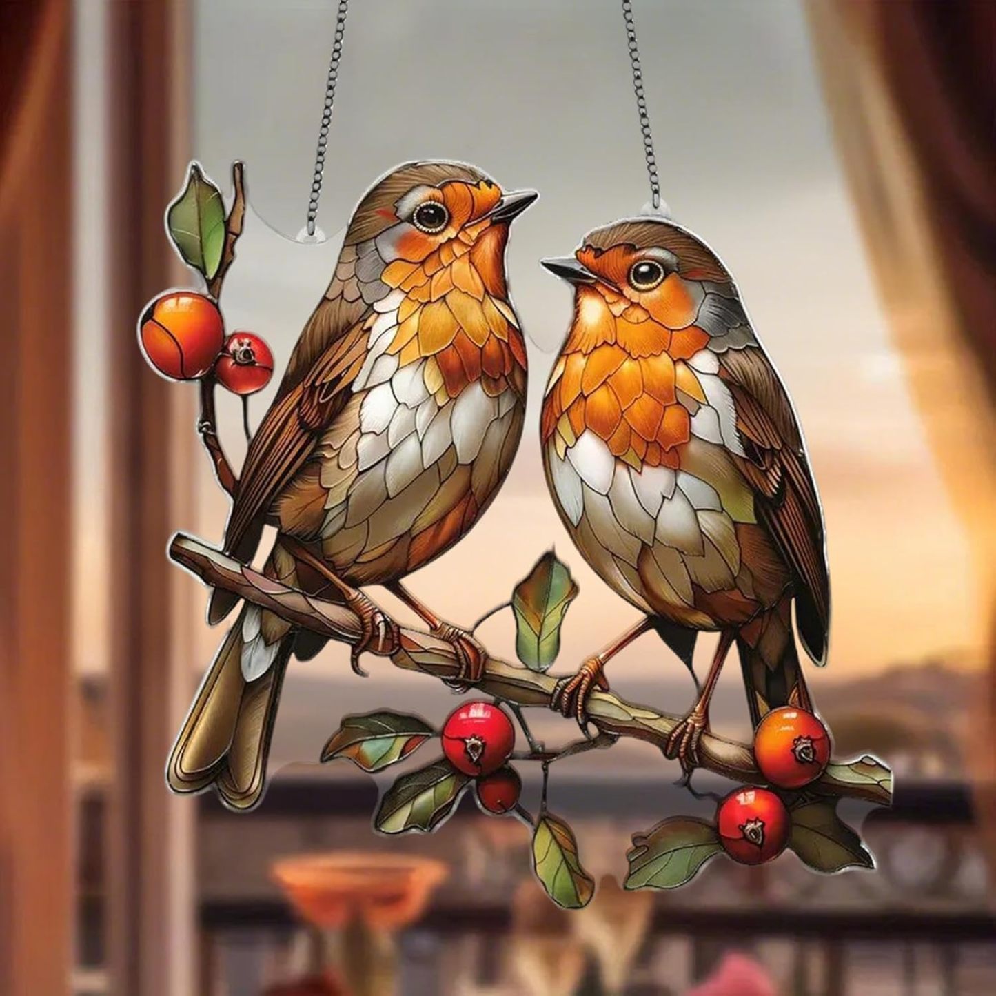 European Robin couple Suncatcher Ornament