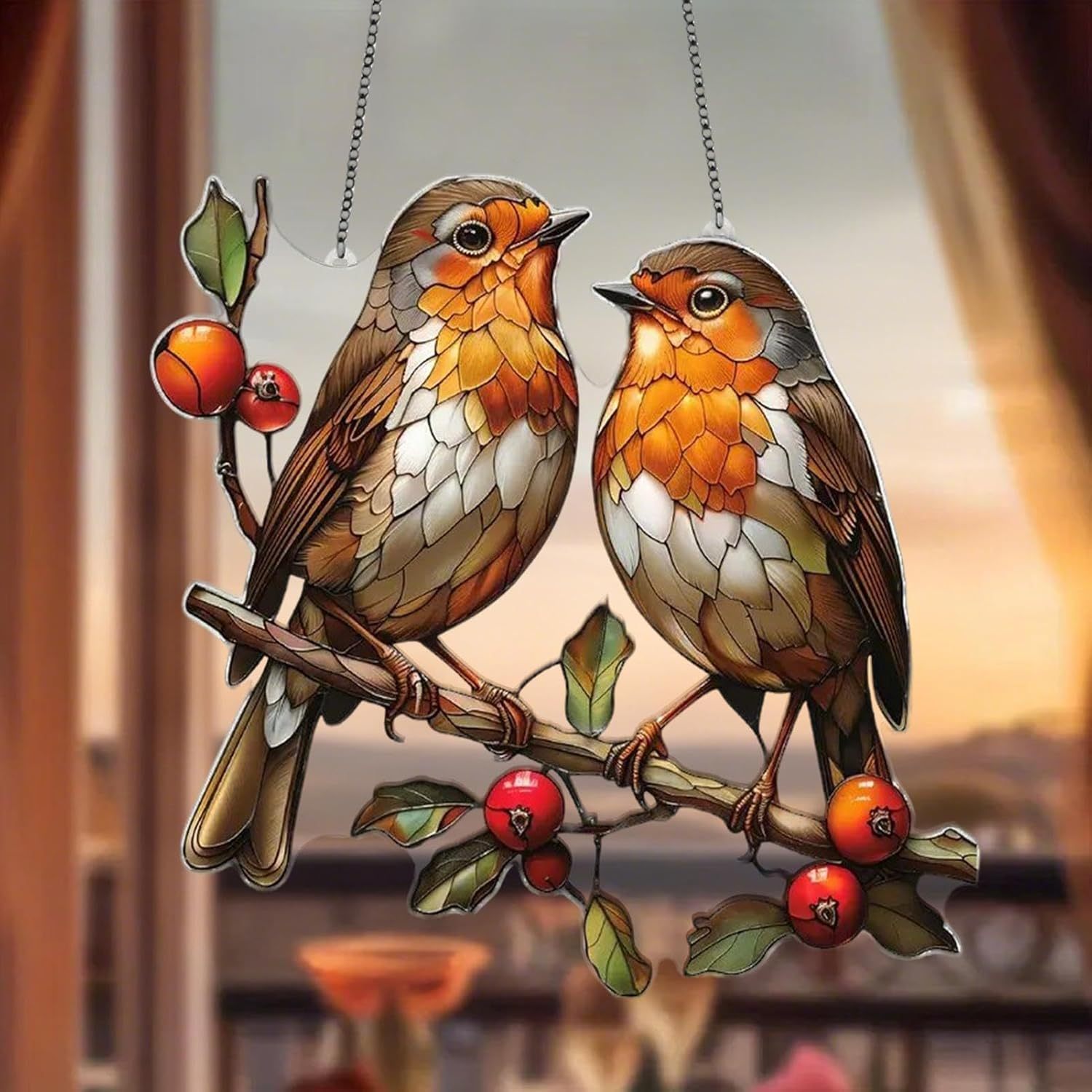 European Robin couple Suncatcher Ornament