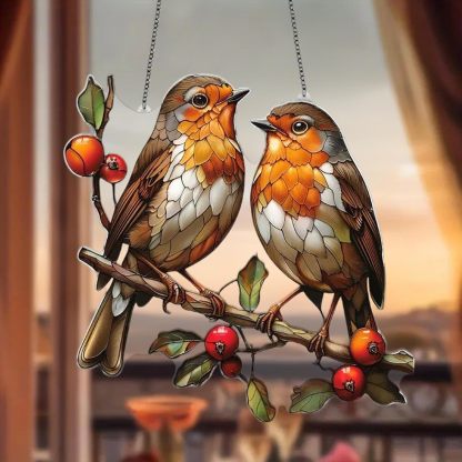 European Robin couple Suncatcher Ornament