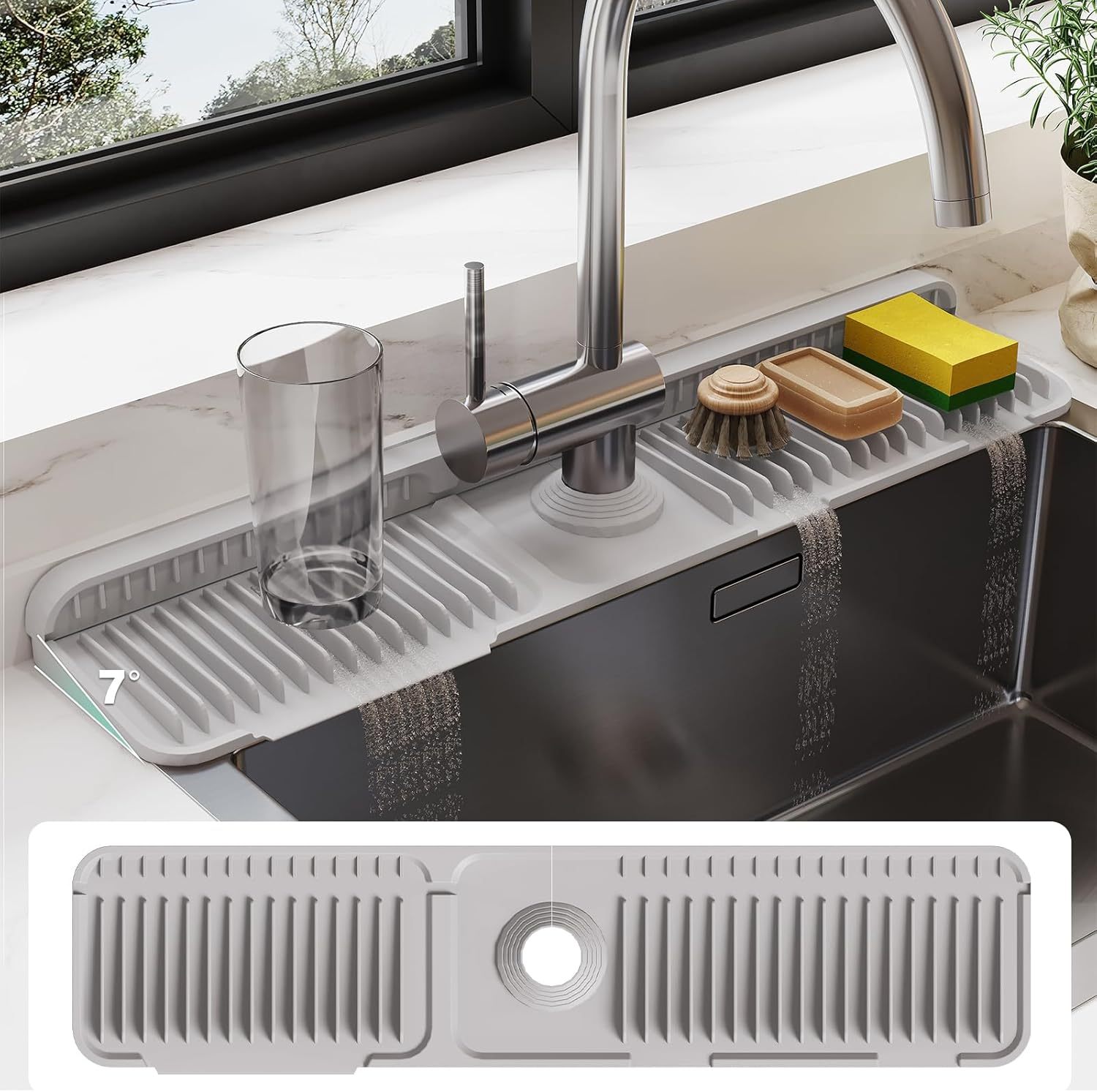 24'' Longer Faucet Mat for Kitchen Sink Splash Guard