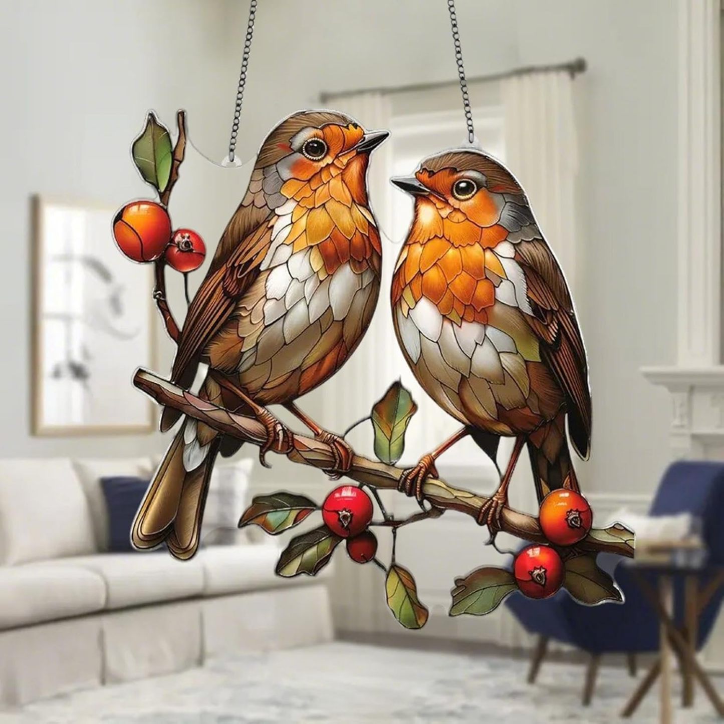 European Robin couple Suncatcher Ornament