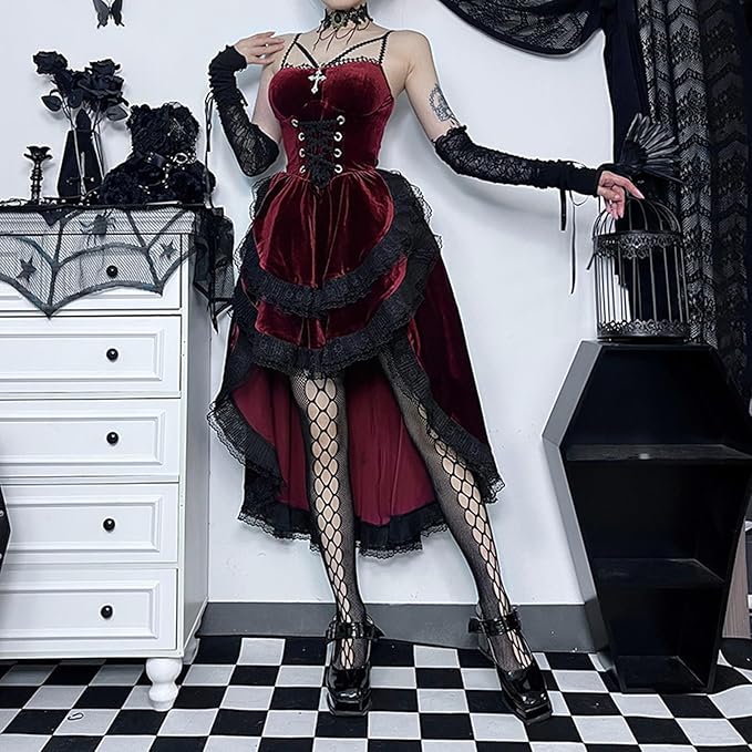 Womens Gothic Velvet Corset Dress