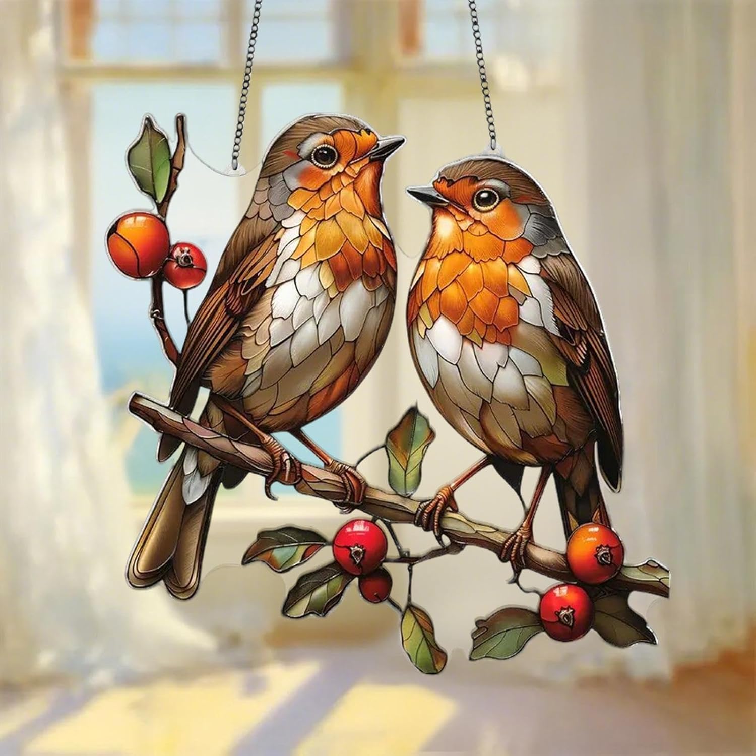 European Robin couple Suncatcher Ornament