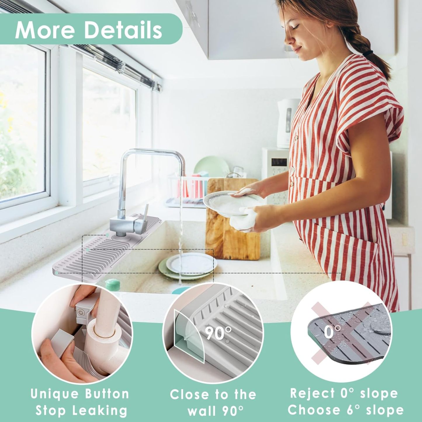 24'' Longer Faucet Mat for Kitchen Sink Splash Guard