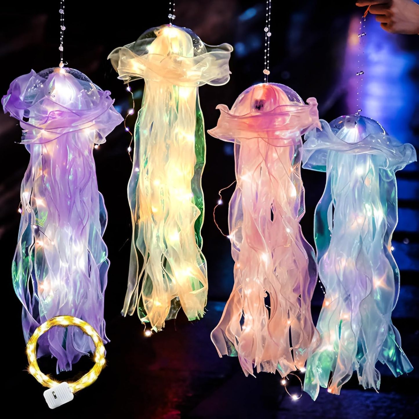 Iridescent Jellyfish LED Hanging Light ✨（4pcs in 1 set） 
