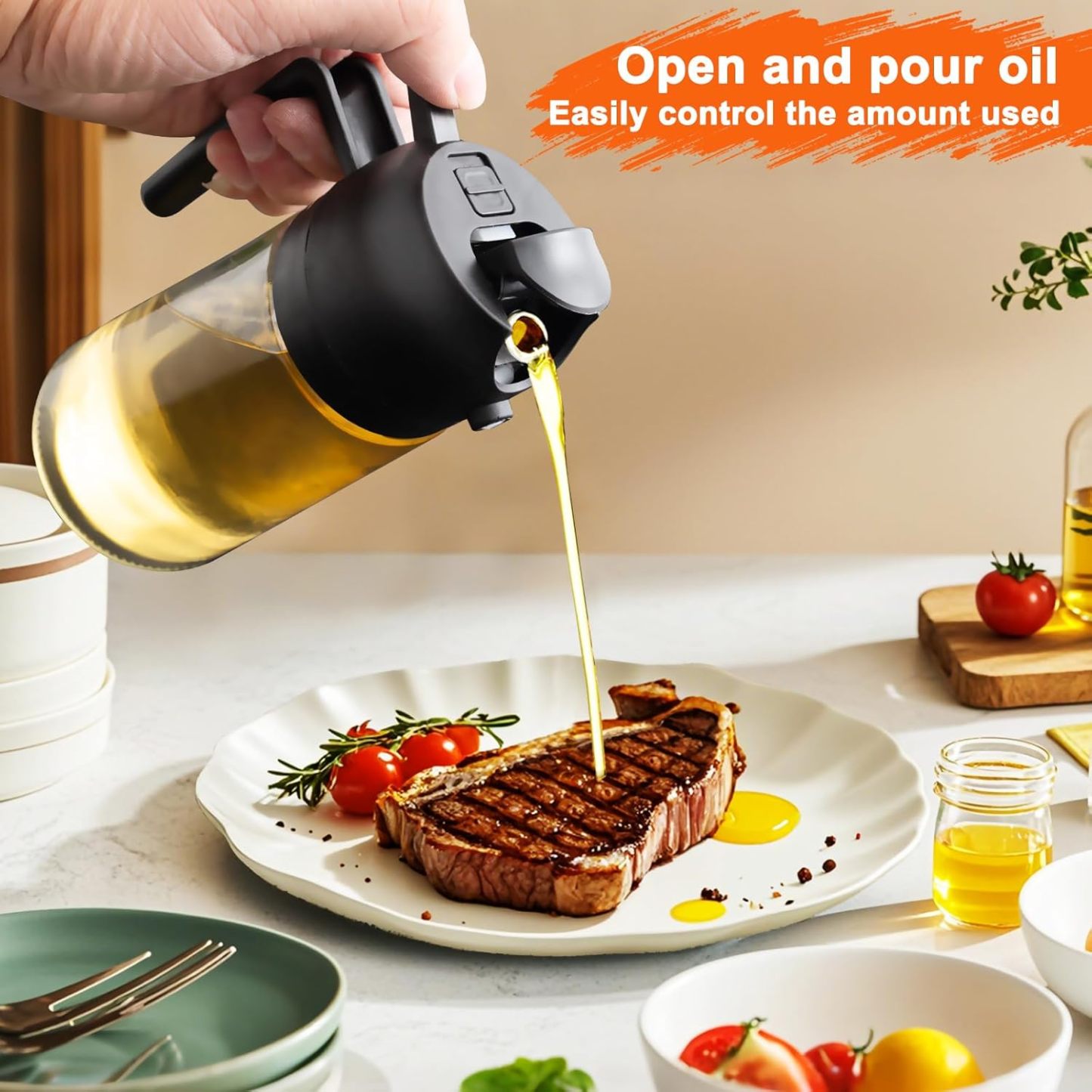 2-in-1 Glass Oil Sprayer & Dispenser (16 oz / 470 ml)