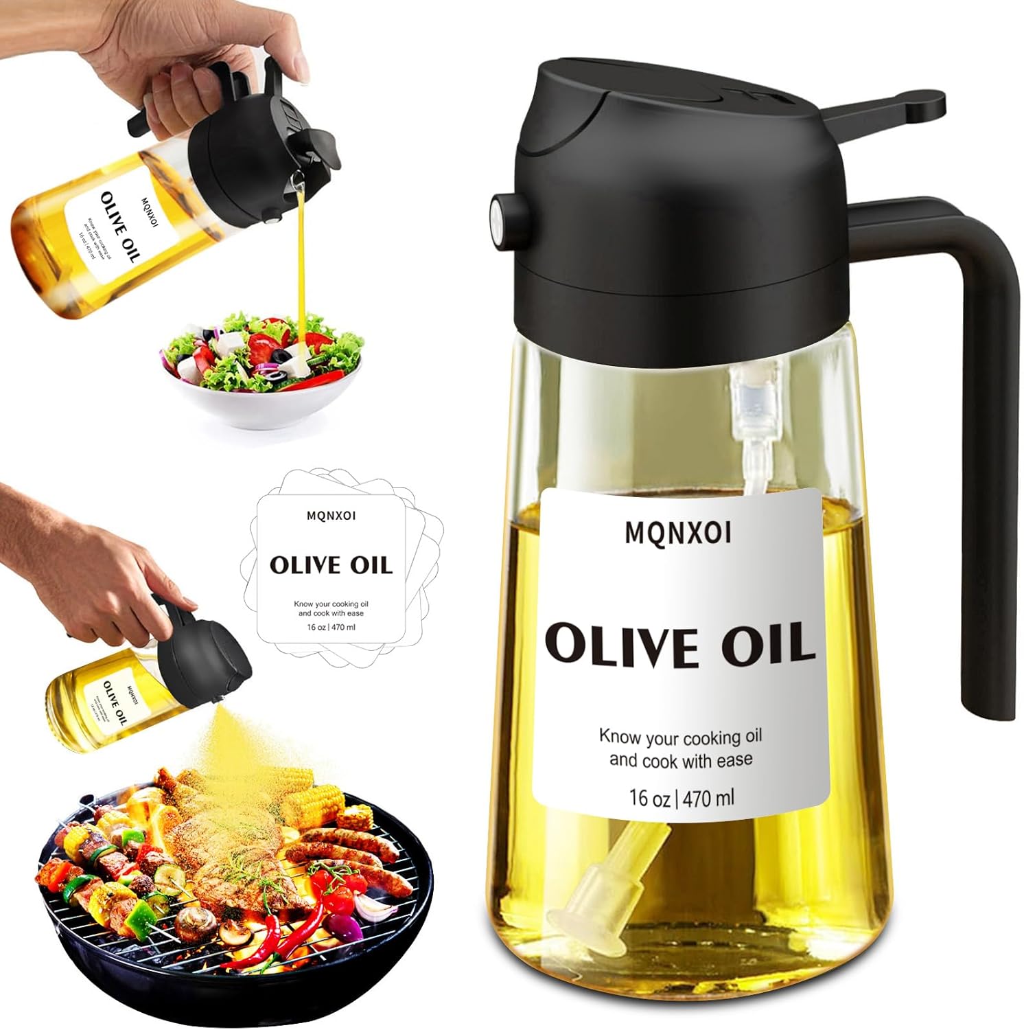 2-in-1 Glass Oil Sprayer & Dispenser (16 oz / 470 ml)