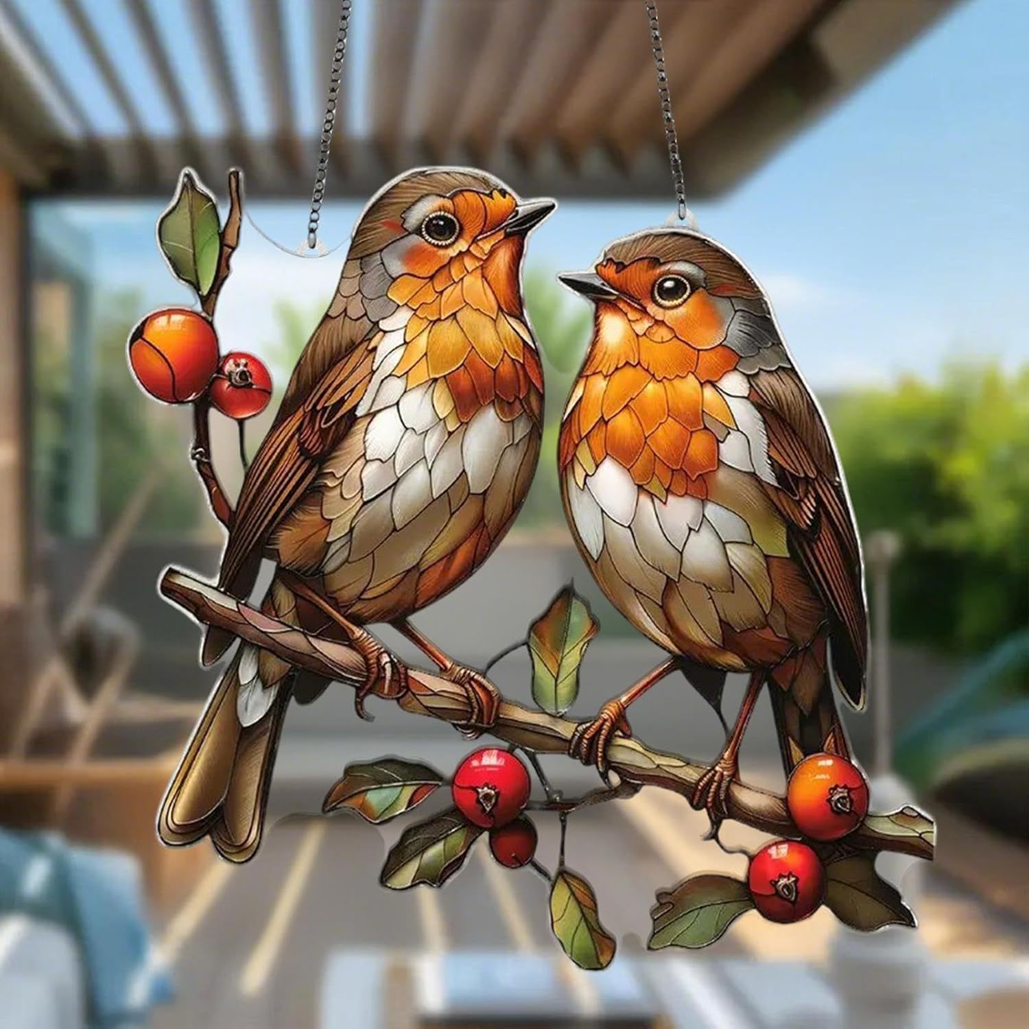 European Robin couple Suncatcher Ornament