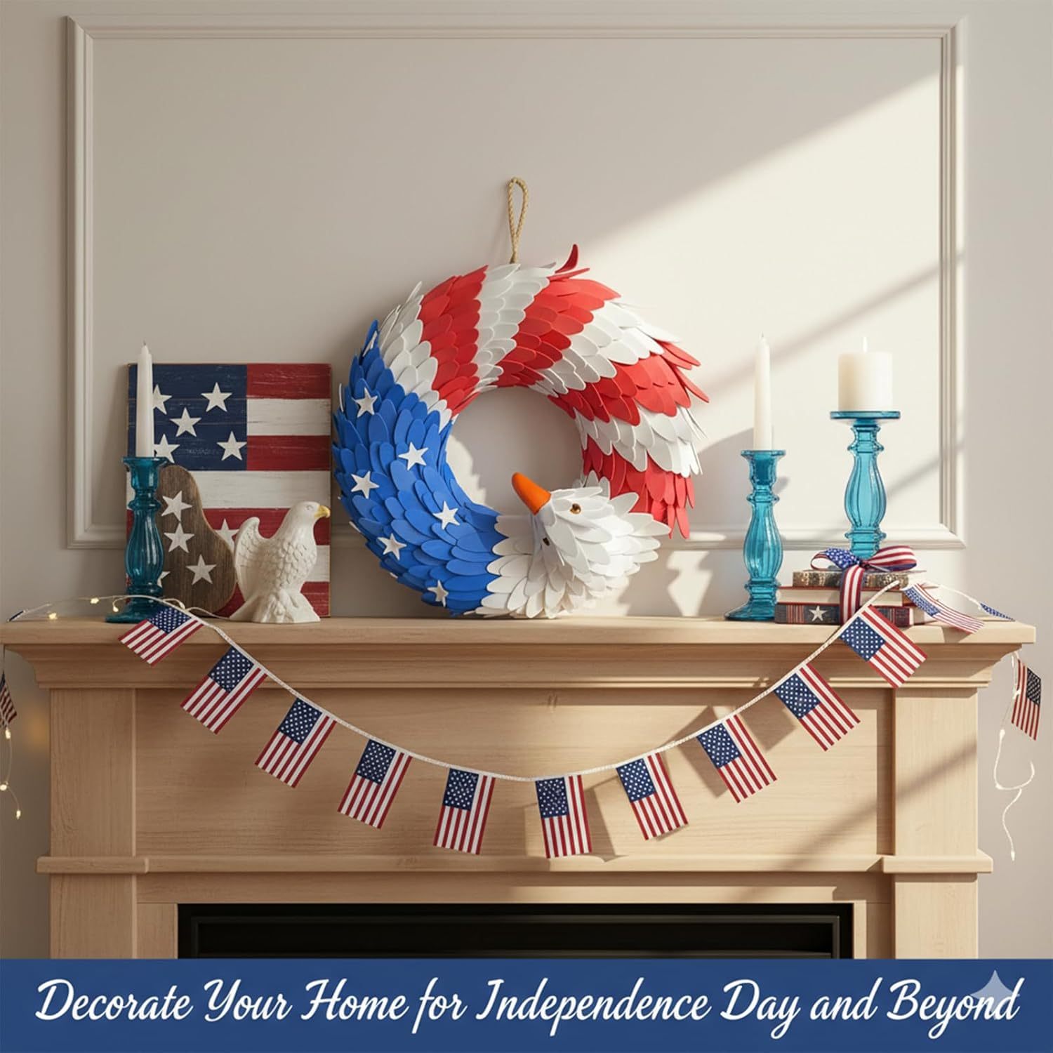 Bald Eagle USA Flag Wreath - 4th of July Decoration