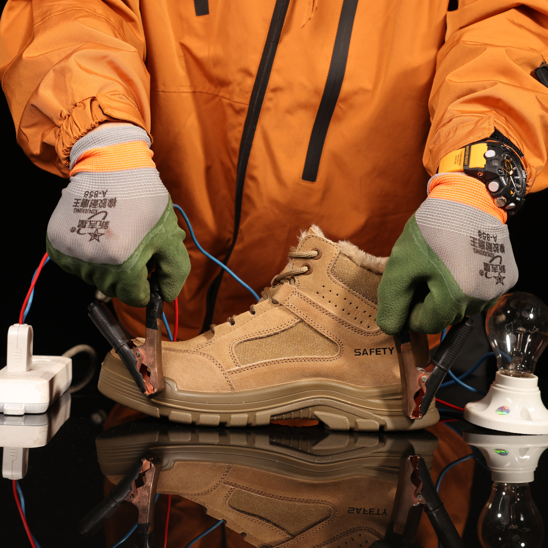 Brown summer breathable wear resistant steel toe safety shoes