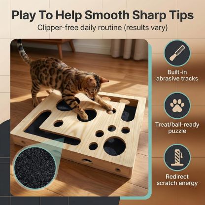 🎁😻✨Cat Scratch Puzzle Enrichment Box: Nail File Stress Free Alternative to Clippers and Grinders