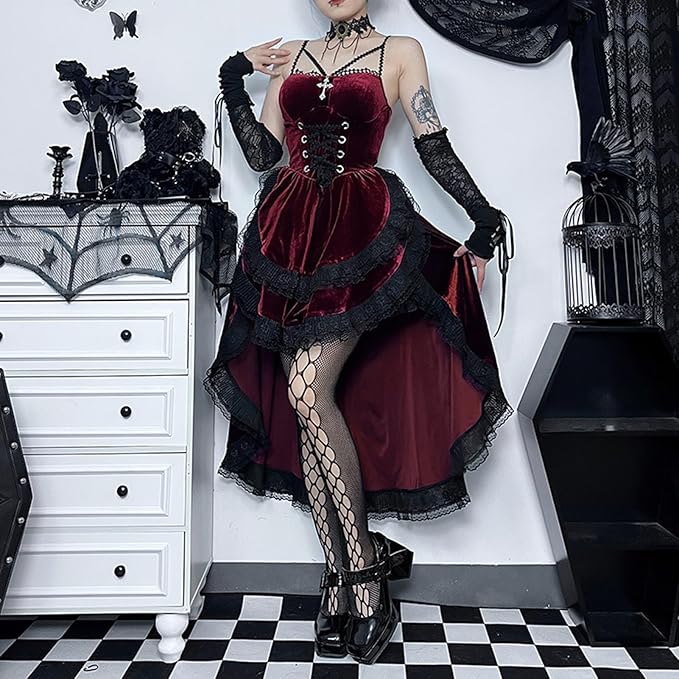 Womens Gothic Velvet Corset Dress
