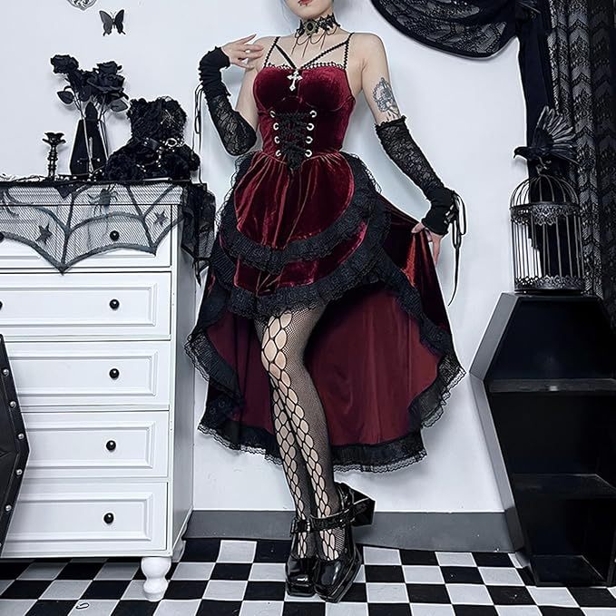 Womens Gothic Velvet Corset Dress