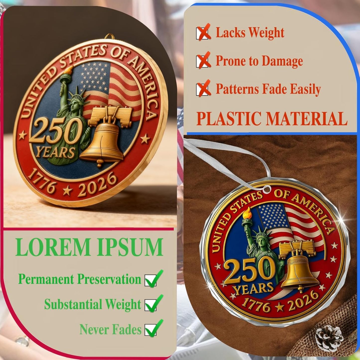 America 250th Anniversary USA 4th Of july Suncatcher