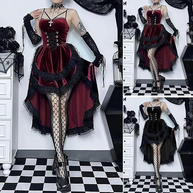 Womens Gothic Velvet Corset Dress