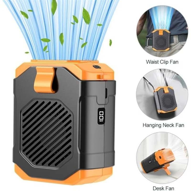 Wearable Waist Turbo Fan & Power Bank with Desktop Stand