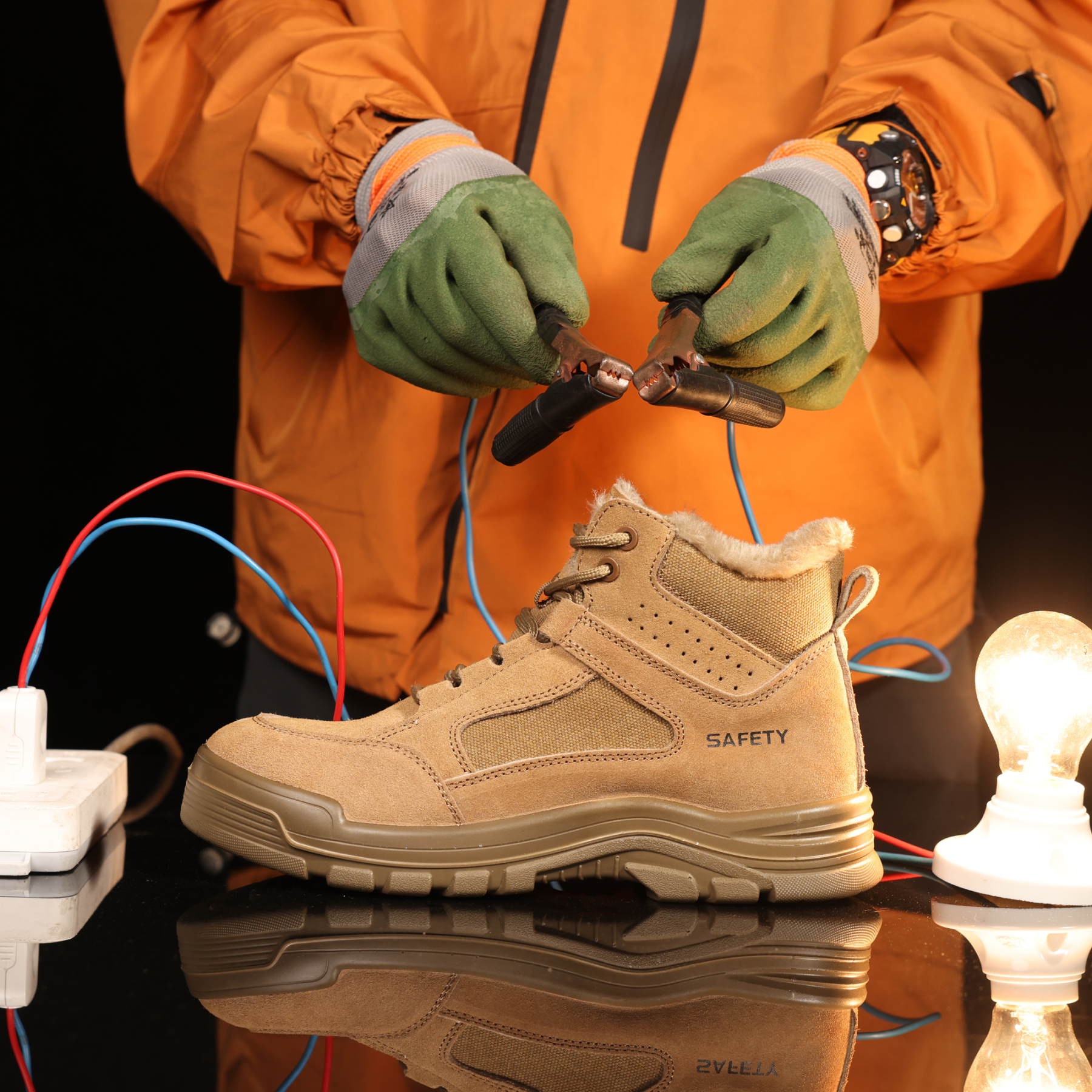 Brown summer breathable wear resistant steel toe safety shoes