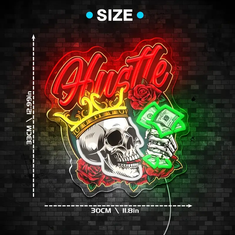 Vibrant Skull and Rose Neon Sign