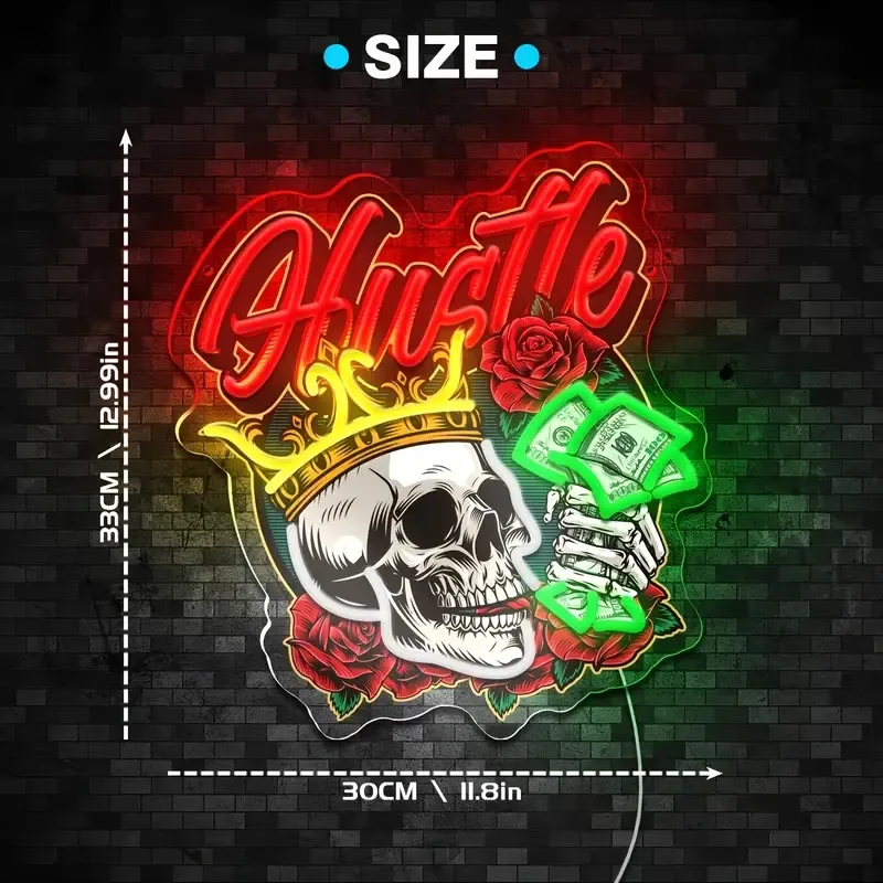 Vibrant Skull and Rose Neon Sign