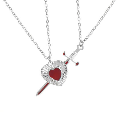 Silver-plated Heart & Sword Couples Necklace Set